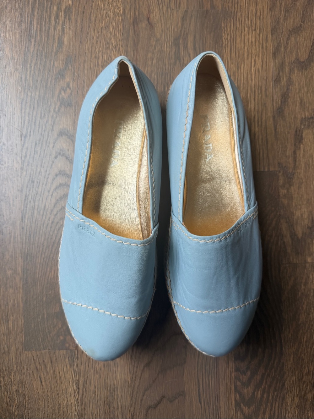 Prada Powder Blue Espadrille Flats with Gold Interior